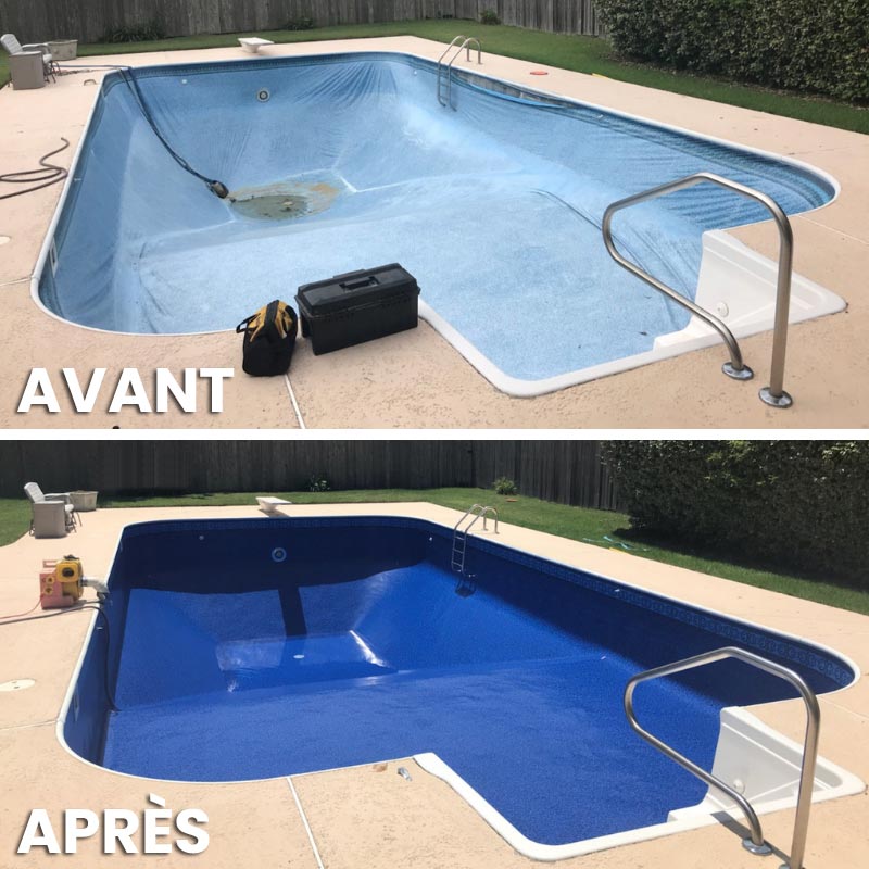Changement toile de piscine à Québec - Avant - Après